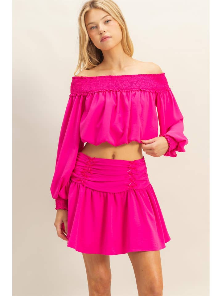 Romantic Off Shoulder Top And Gathered Skirt Set for wholesale by HYFVE