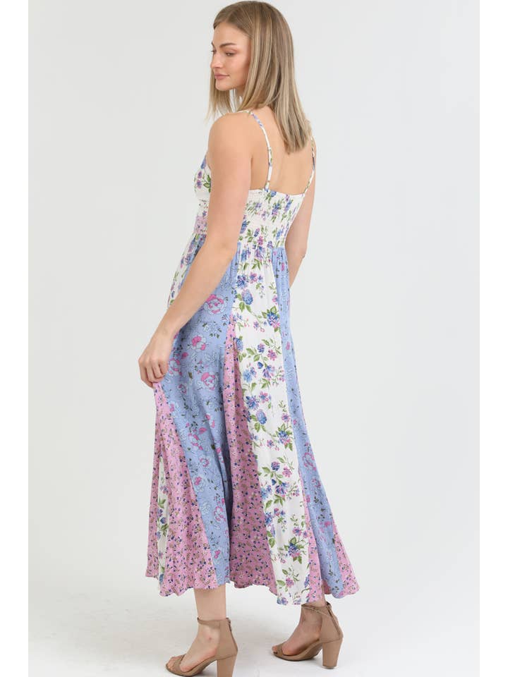 ANGIE - Wholesale Dress - Women's - C4C46-WA78-WA79 MIXED PRINT GODET MAXI DRESS WITH TWIST FRON11