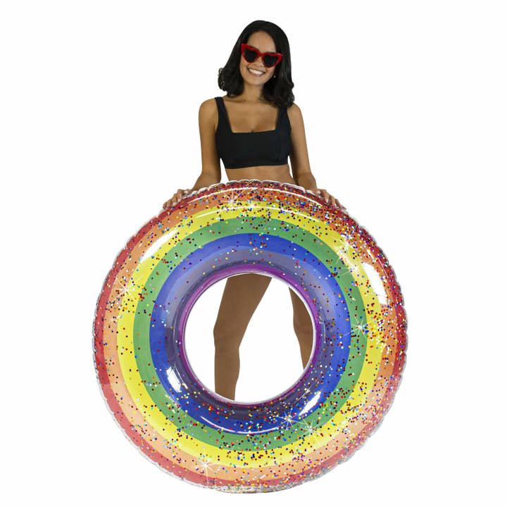 Classic Rainbow Jumbo Pool Tube 48" Glitter PoolCandy for wholesale by PoolCandy