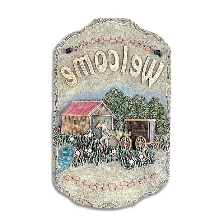 HomeRoots – wholesale Sign – Horse Buggy and Bridge Indoor Outdoor Welcome Wall Decor1