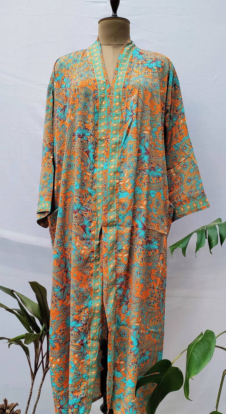 Wholesale Bohemian New Silk Sari Kimono Women Regal House Beach Robe
