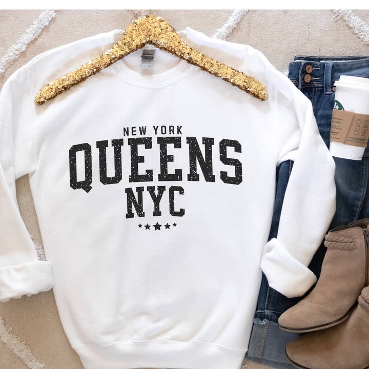 Victorholistics - Vendita all'ingrosso Felpa stampata - Donna - Felpa Queens NY, maglione Queens NY, maglione Queens New York, City, camicia da viaggio, camicia politica, regalo per lei, regalo per camicia di New York