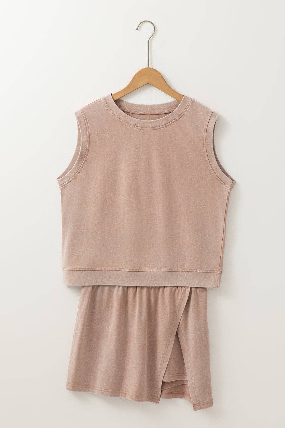 PRETTY BASH - Wholesale Top & Skirt Set - Women's - Mineral Wash Tank Top and Lined Split Skirt Set19