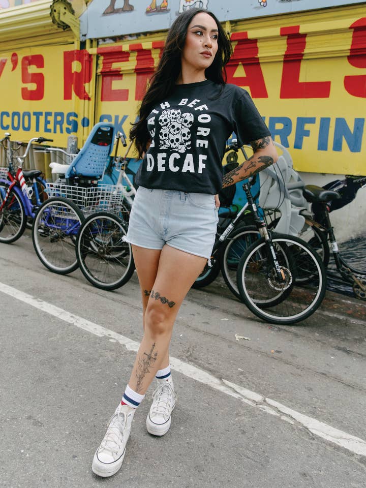 Pyknic - Wholesale Screen Printed T-Shirt - Unisex - Death Before Decaf Coffee Vintage Style Graphic Tee Adults2