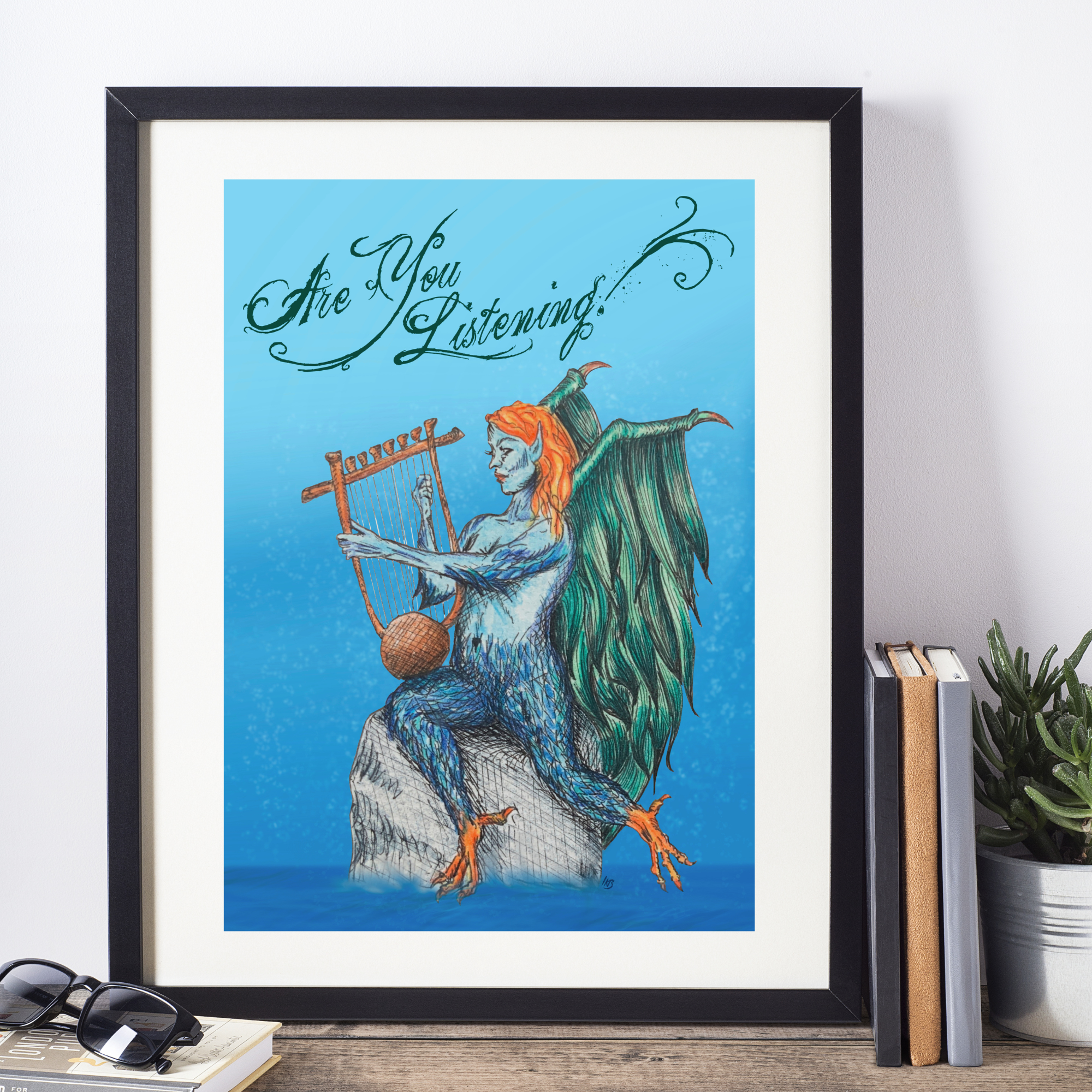 Hannah Kate Makes - Wholesale Art Print - Are You Listening? Art Print - Siren Harpy Greek Mythology1
