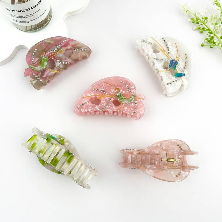 mildstyles – wholesale Hair clip – Women’s – Summer Cute Caterpillar Leaf Rhinestone Hair Claw Clip2