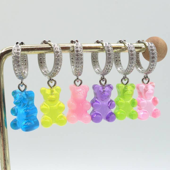 Daemon srls - Wholesale Dangle Earrings - WINNY CRYSTAL ~ gummy bear ~Orecchini a cerchio con Zirconi