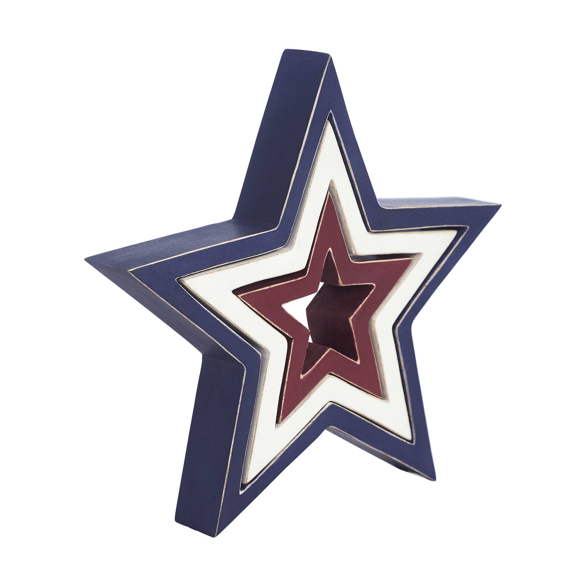 VHC Brands - Wholesale Ornament - Wooden Nested Stars RWB 3-in-1 10x10x1.53