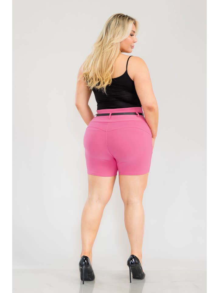 REDFINCH APPAREL INC - Wholesale Shorts - Women's - Womens Plus Size Sculpting Shorts With Faux Leather Belt15