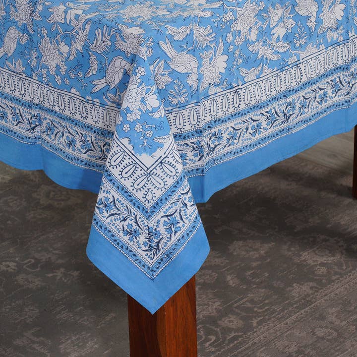 Cotton Print Club - Wholesale Tablecloth - Blue Sapphire Hand Block Printed 100% Pure Cotton tablecloth3