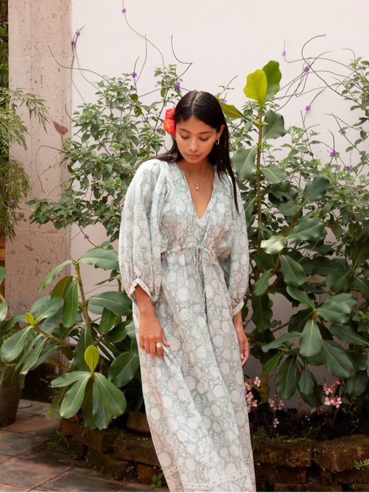 The Fox and The Mermaid - Venta al por mayor Vestido - Mujer - Vestido de Algodón con Estampado en Bloque y Cordón (Indra)6