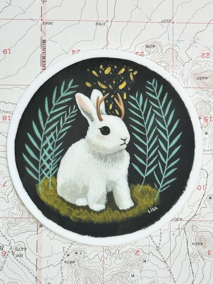 Jackalope Fern Vinyl Sticker for wholesale by Lisa Kurt art + illustration