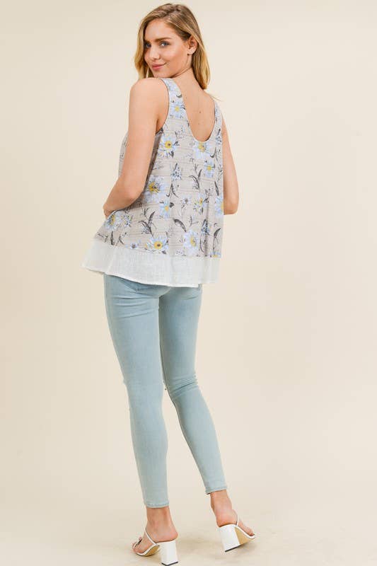 Grey Blue Striped Sleeveless Collared Tunic - 12311T for wholesale on Faire2