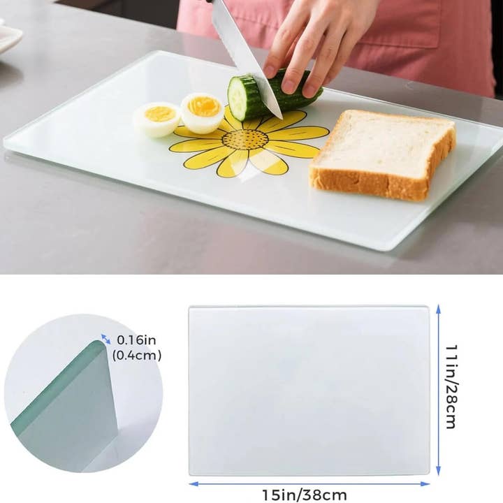 Planche à découper en verre personnalisée 11x15 – Décoration de cuisine personnalisée, verre trempé résistant à la chaleur, support antidérapant pour la vente par Alpha Wholesale