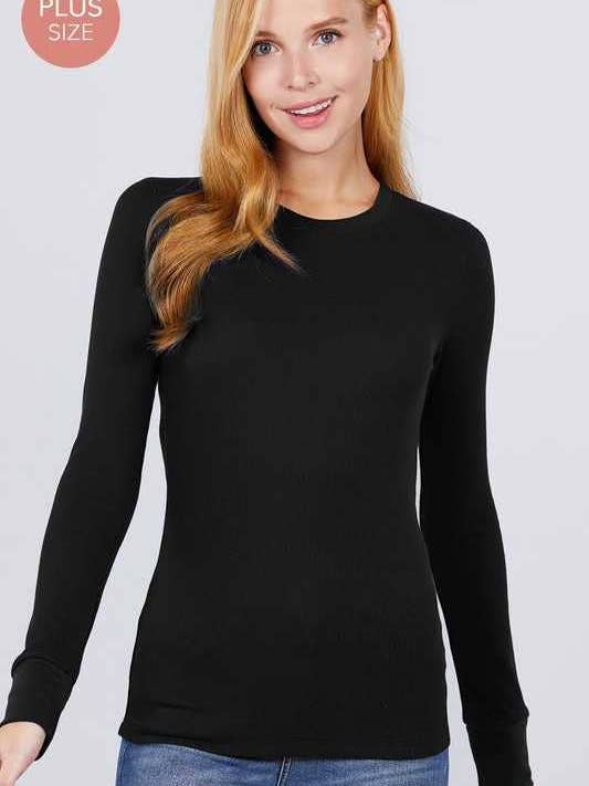 Top en tricot thermique à manches longues et col rond de grande taille pour la vente par Vanilla Monkey