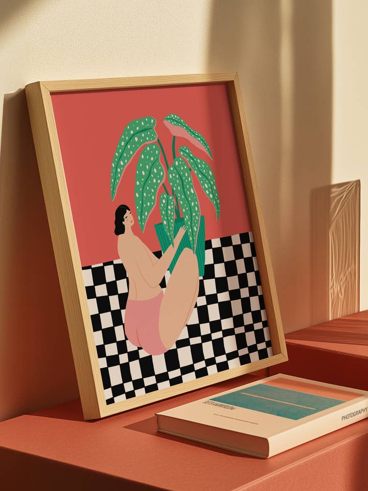 Kariertes Pflanzenmotiv A4 Kunstdruck für den Großhandel von Rosie Illustrates