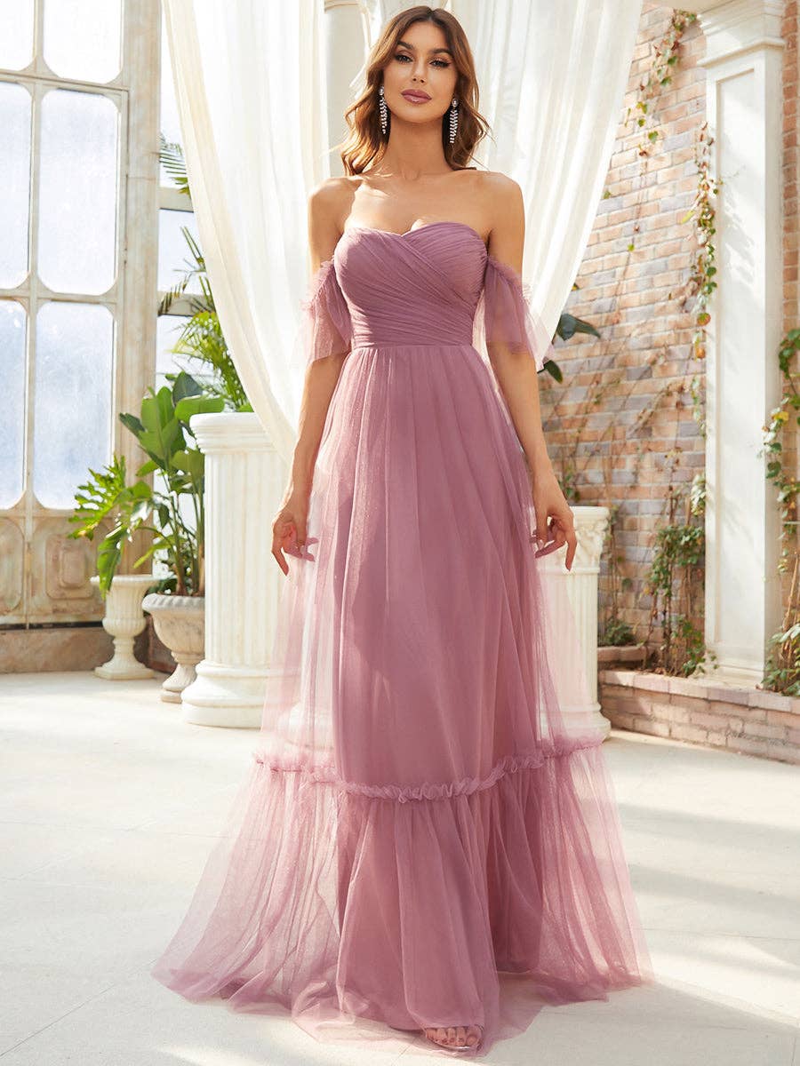 Ever-Pretty - Wholesale Gown - Women's - Strapless A Line Ruffles Sleeves Evening Dress4