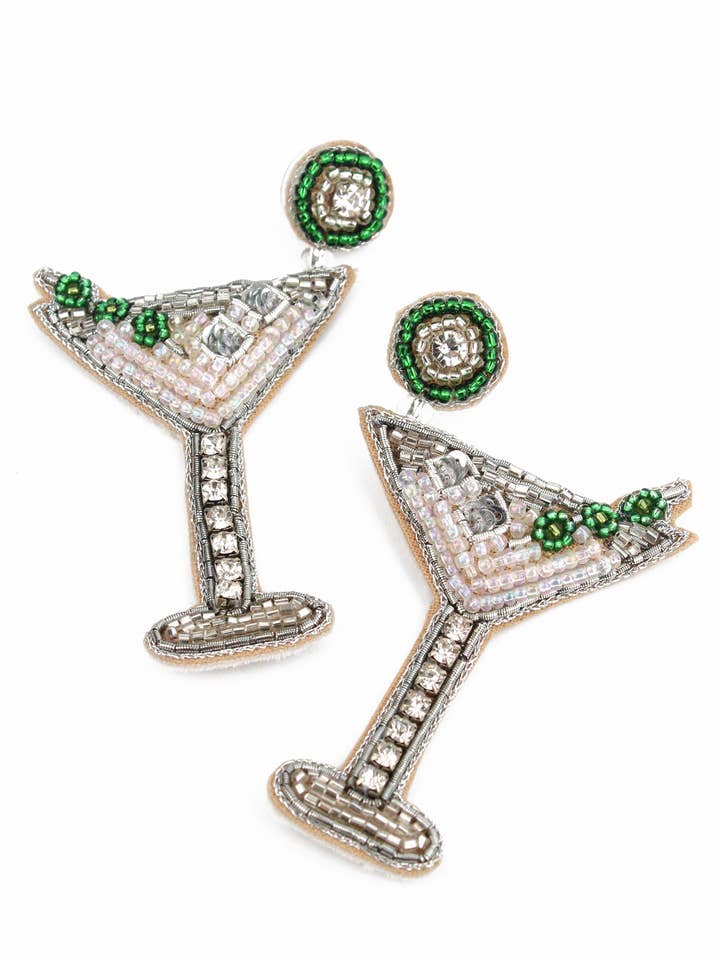 MARTINI COCKTAIL BEADED EARRINGS for wholesale by My Doris