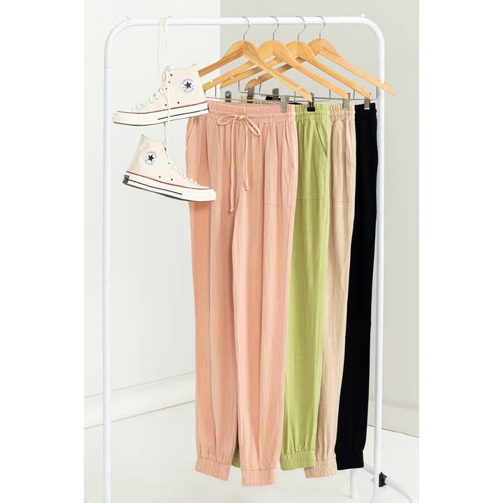 HYFVE - Wholesale Athletic Sweatpants/Joggers - Women's - DZ23A546-Linen Drawstring Jogger Pants