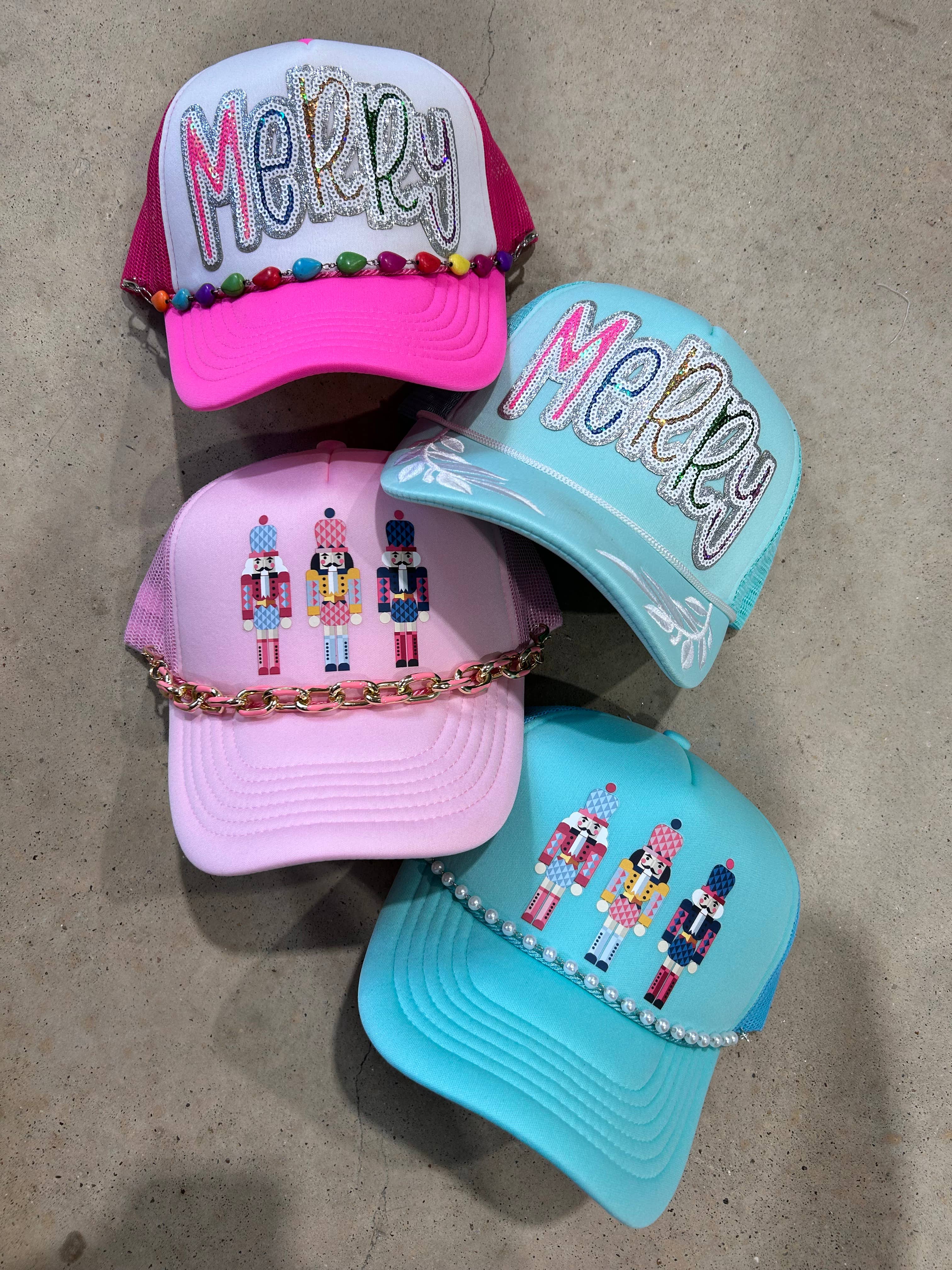 Vibes Hat Company - Wholesale Trucker Hat - Women's - Sequin MERRY Trucker Hat | Christmas Caps | Jolly | Santa 3