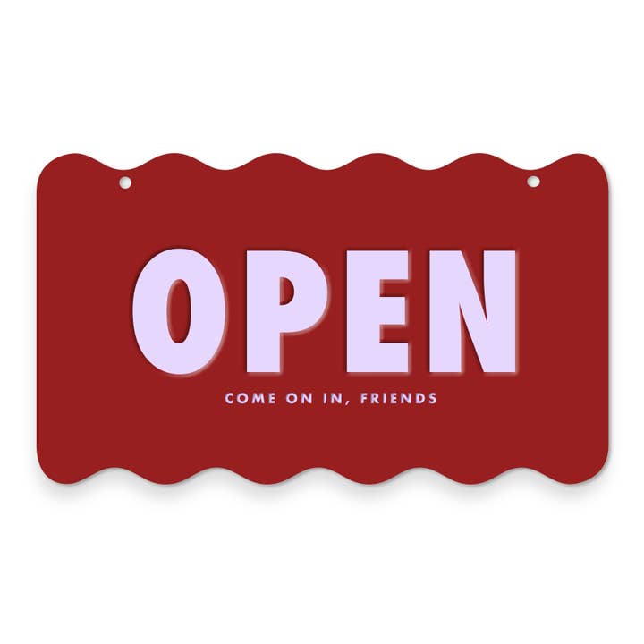 Open / Closed Sign for Retail Shop Wavy Shape - Dark Red for wholesale by Home Girl Goods