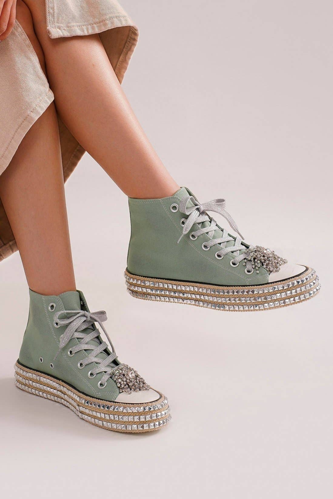 CCOCCI - Wholesale Lifestyle Sneakers - Women's - ASH-01 BEDAZZELED DECOR ROCKSTUD PLATFORM HIGH TOP SNEAKERS43