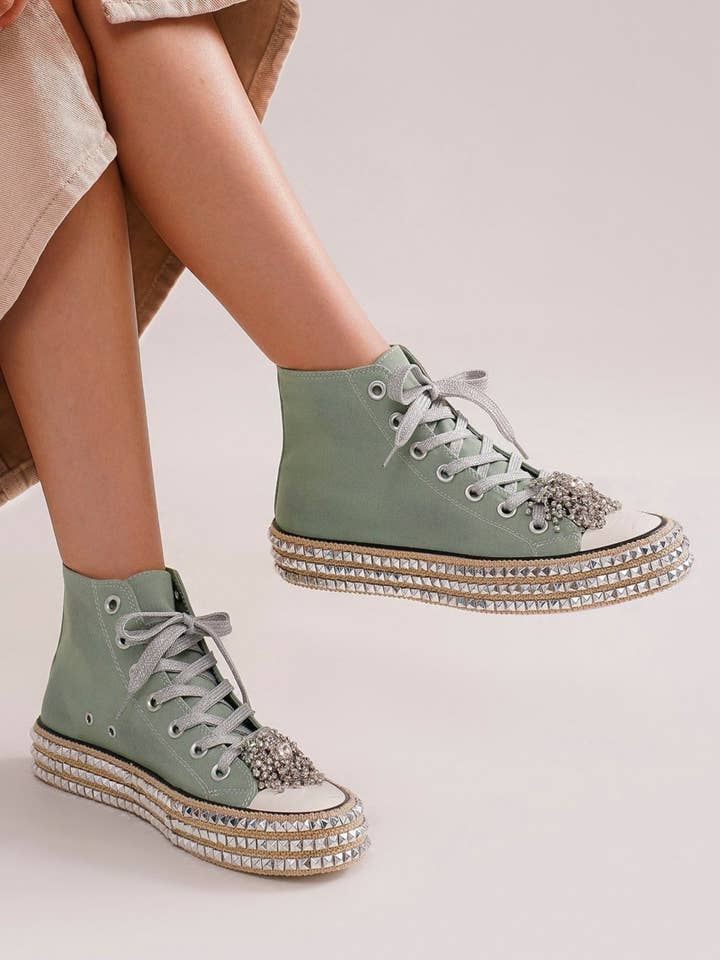 CCOCCI - Wholesale Lifestyle trainers – Women′s - ASH-01 BEDAZZELED DECOR ROCKSTUD PLATFORM HIGH TOP SNEAKERS43