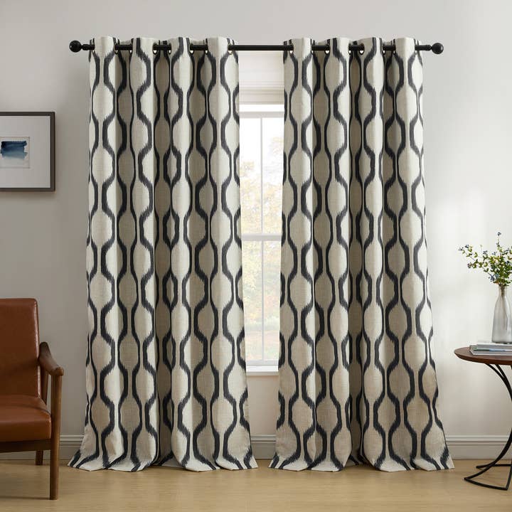 Elrene Home Fashions - Wholesale Curtain - Renzo Ikat Geometric Linen Room Darkening Window Curtain