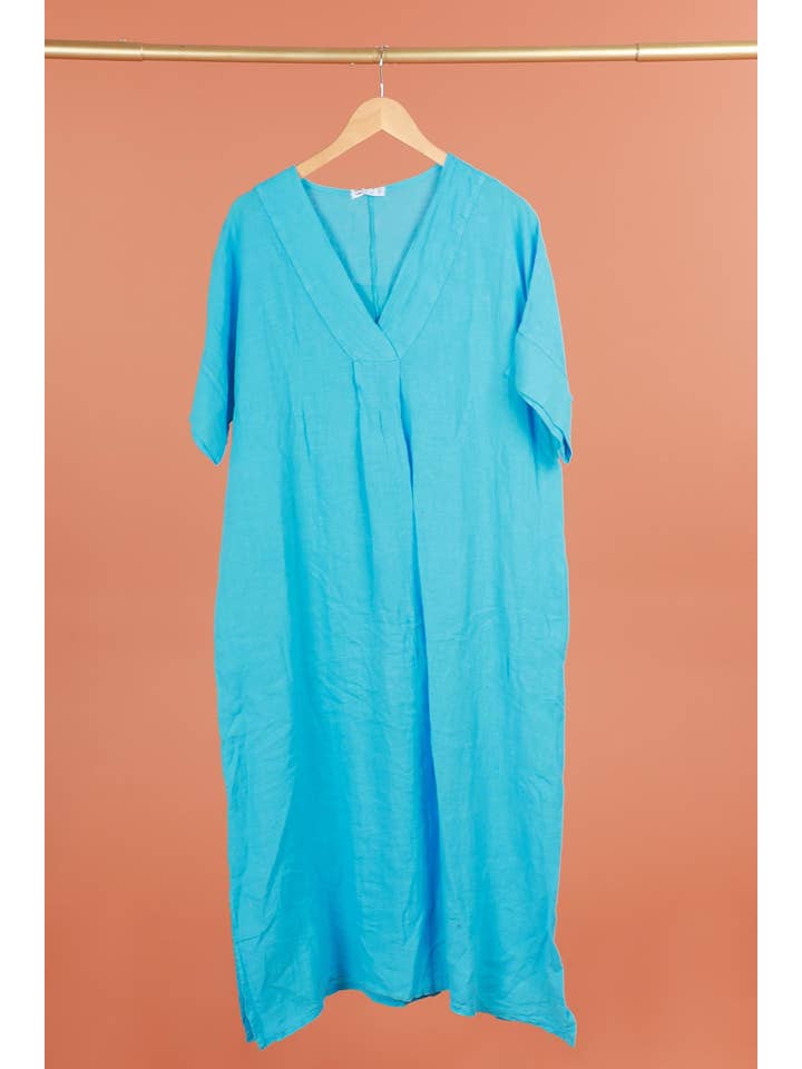 la maison des fibres naturelles - Wholesale Dress - Women's - Long dress v-neck 62733 100% linen61