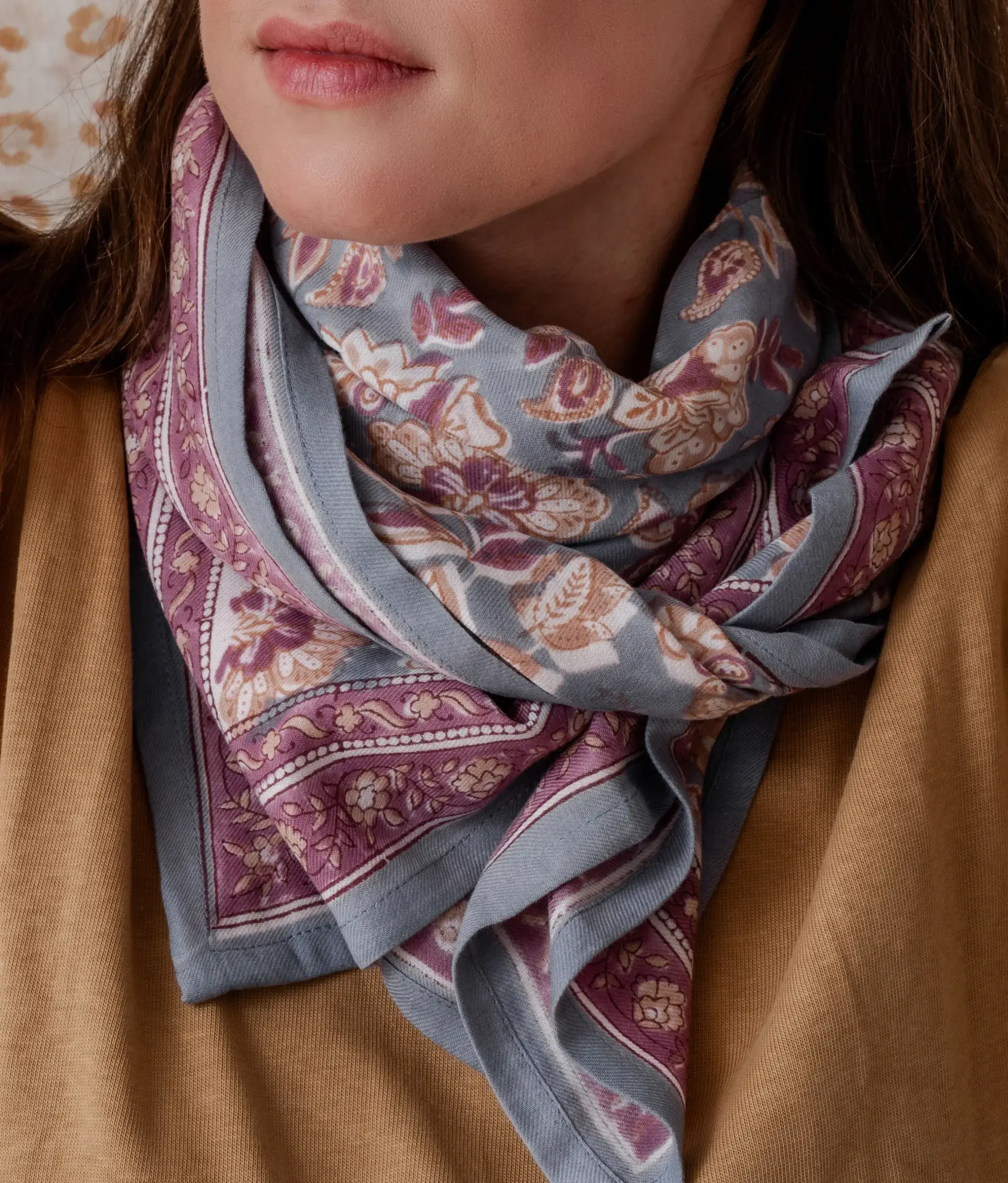 Bindi Atelier - Wholesale Head Scarf - Women's - Adult Scarf in Blockprint Cotton - Matira Azul3