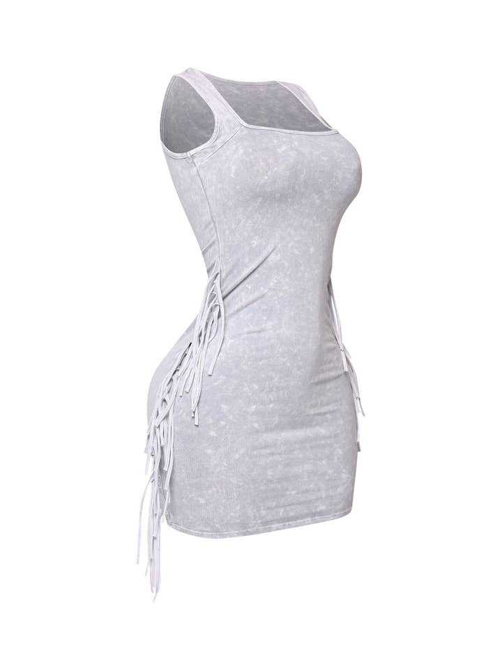 ICE CEMENT Mineral washed side fringe mini dress for wholesale on Faire