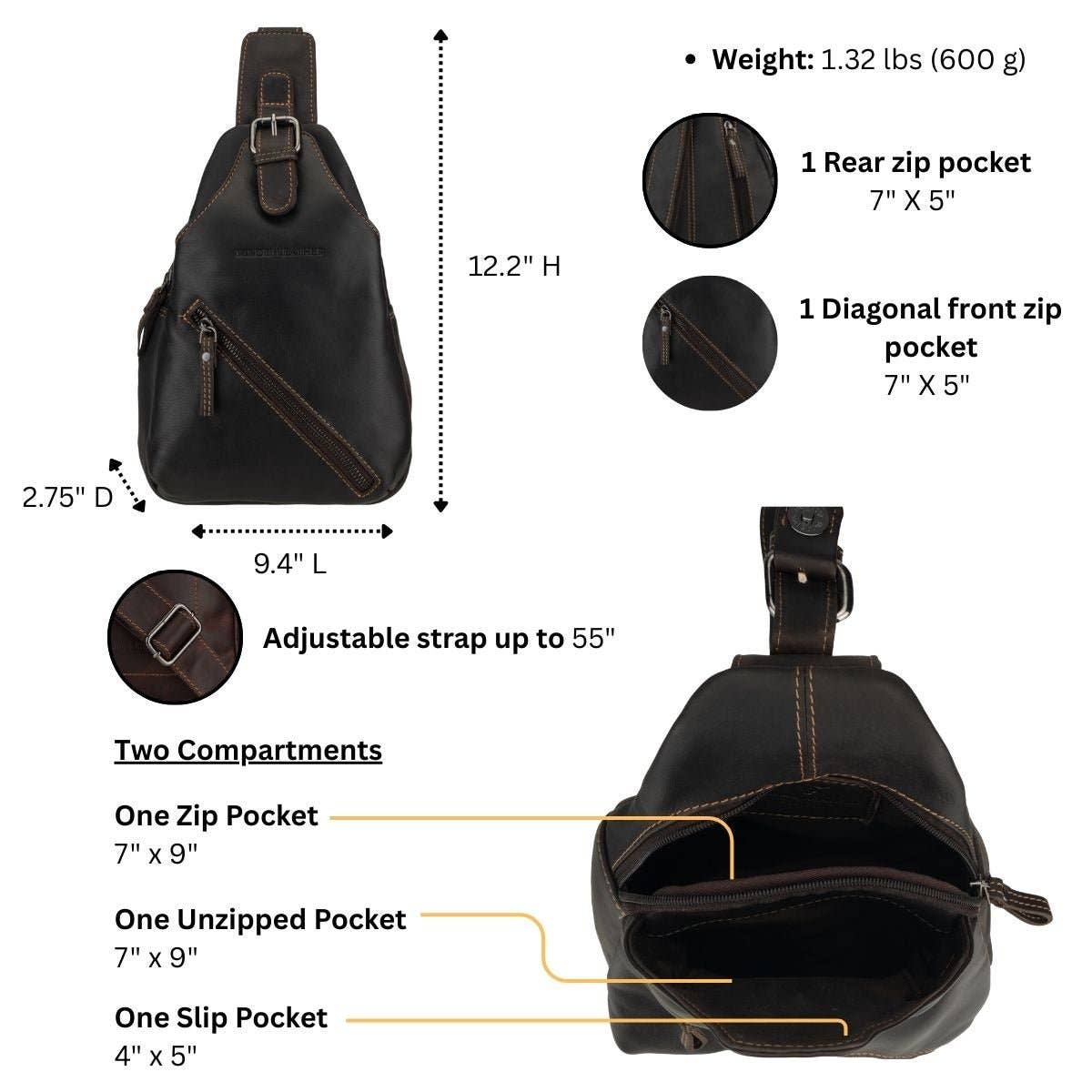 Minori Leather - Wholesale Crossbody Bag - Women's - Sydney Leather Crossbody Bag – Unisex – Brown2