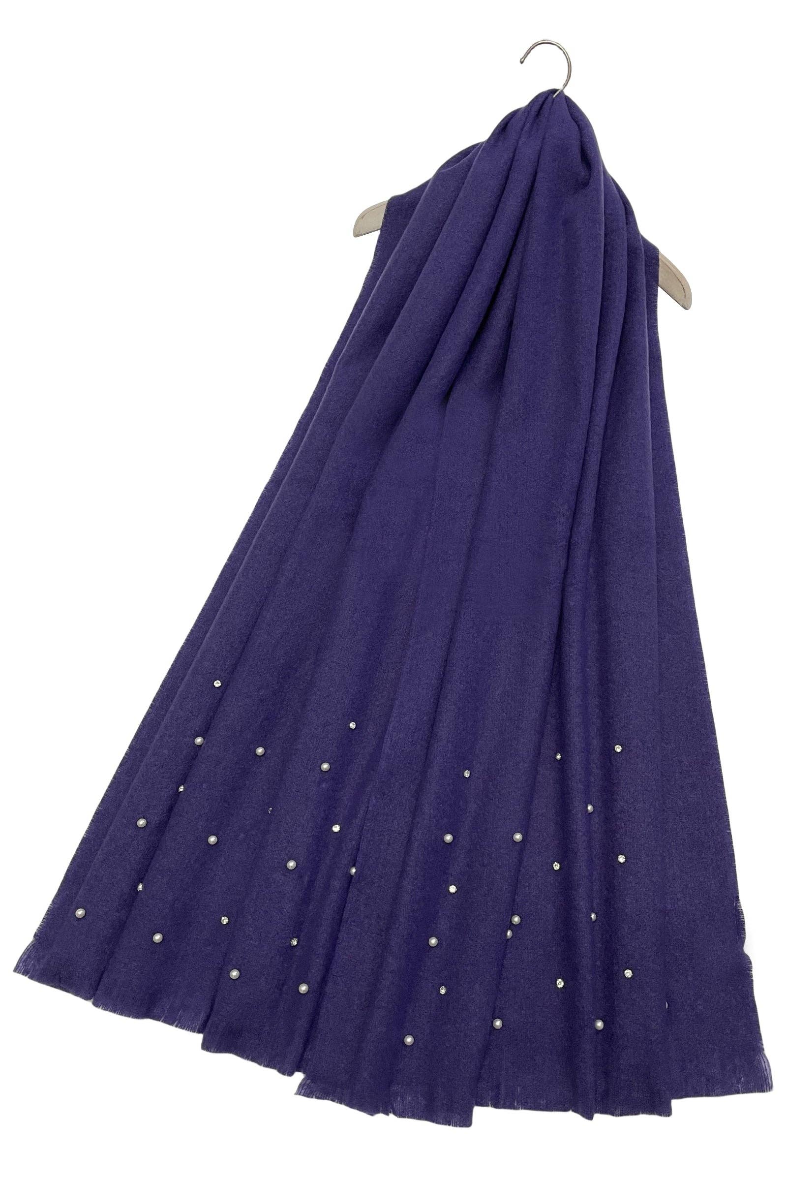 Fashion Scarf World - Wholesale Scarf - Women's - Pearl and Diamante Plain Wool Frayed Scarf25