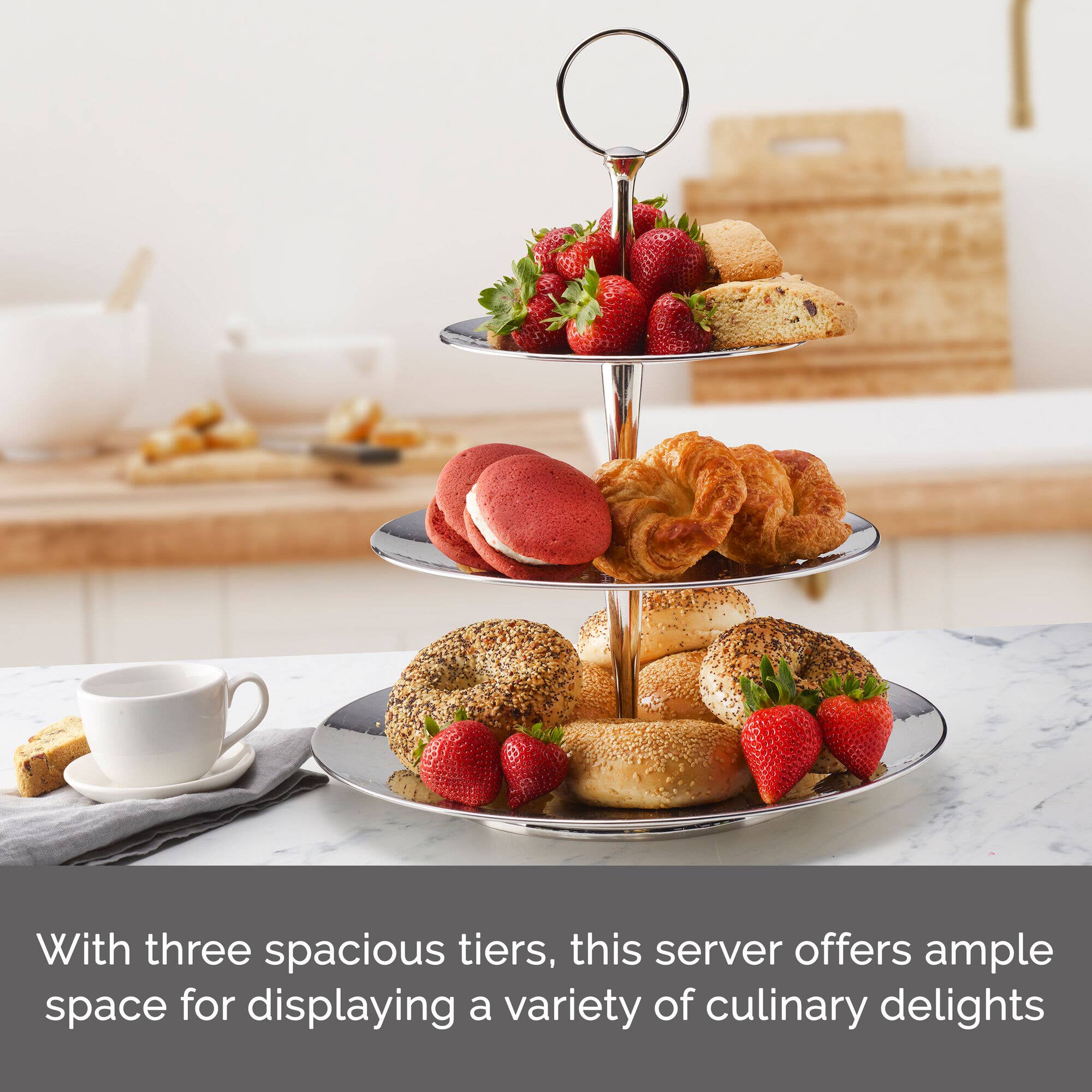 Lifetime Brands Silverwarehouse - Venta al por mayor Bandeja de servir - Servidor de 3 niveles texturizado de acero inoxidable Mikasa5