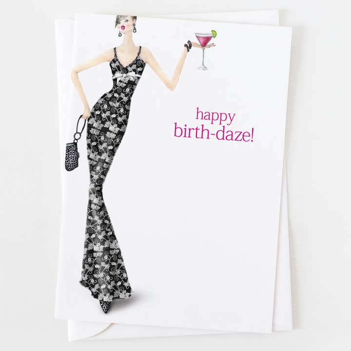 Biglietto di auguri glitterato Happy Birth-daze E_9019 per la vendita all'ingrosso da parte di Ann Scott Design