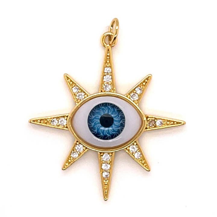 18K Gold Evil Eye Charm, Gold Lucky Eye Boho Charms, Large Eye Shaped Evil Eye Pendant, Evil Eye Jewelry, Good Luck Eye Charm, DIY Charms for wholesale by The Bead Bazaar