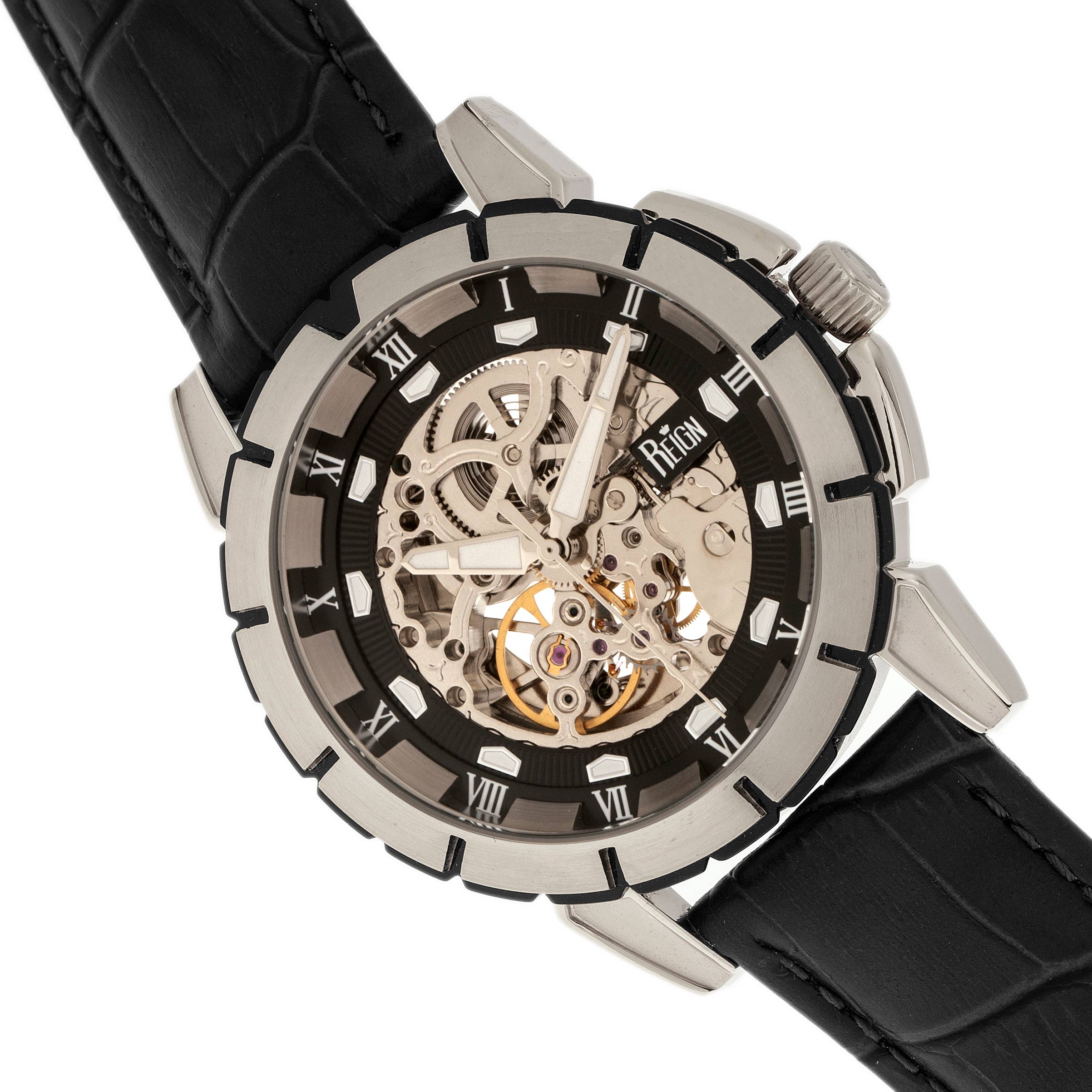 Reign - Wholesale Wrist Watch - Men's - Reign Philippe Automatic Leather-Band Skeleton Watch3