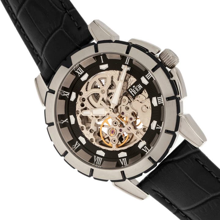 Reign - Wholesale Wrist Watch - Men's - Reign Philippe Automatic Leather-Band Skeleton Watch3