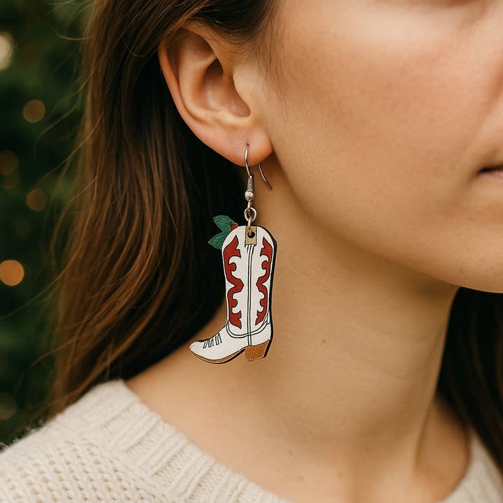 The Bling Barn - Wholesale Dangle Earrings - Western Christmas Cowboy Boots Earrings1