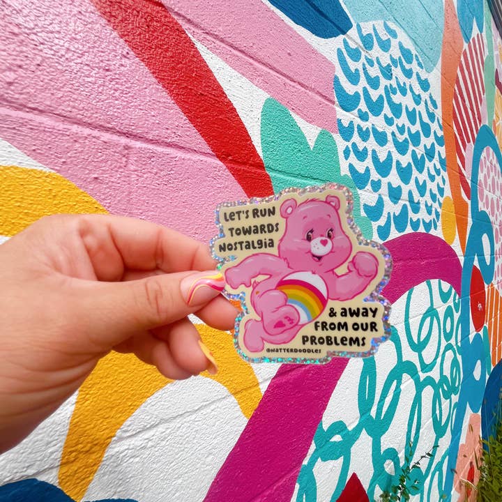 NatterDoodle - Wholesale Sticker - Let's Run Towards Nostalgia Funny Care Bear 1980s Sticker