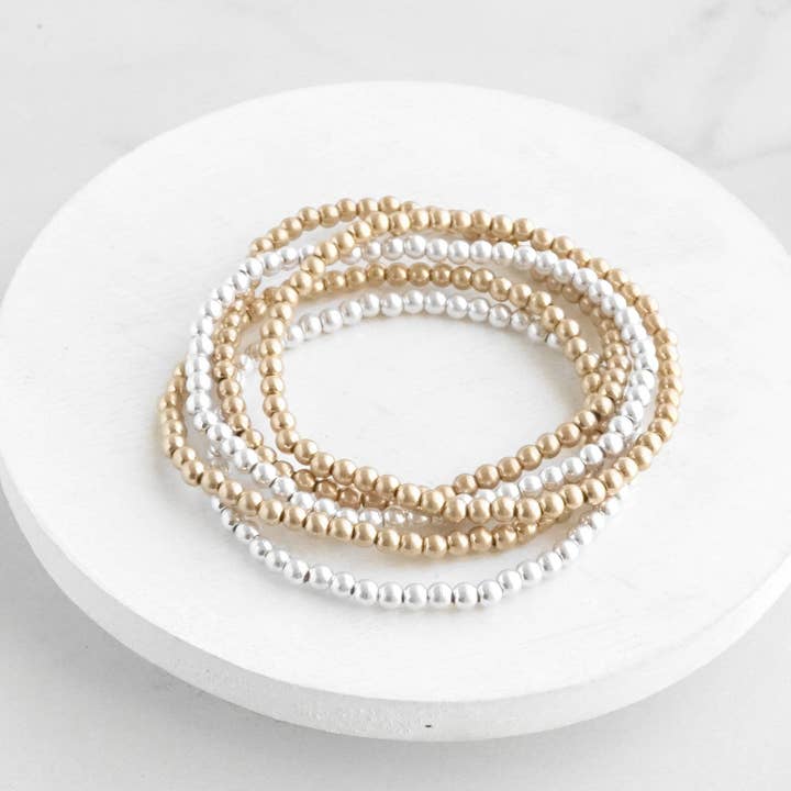 PennyLine inc - Wholesale Beaded Bracelet - Small ball beads bracelet stack of 5 bracelets Gold Silver2