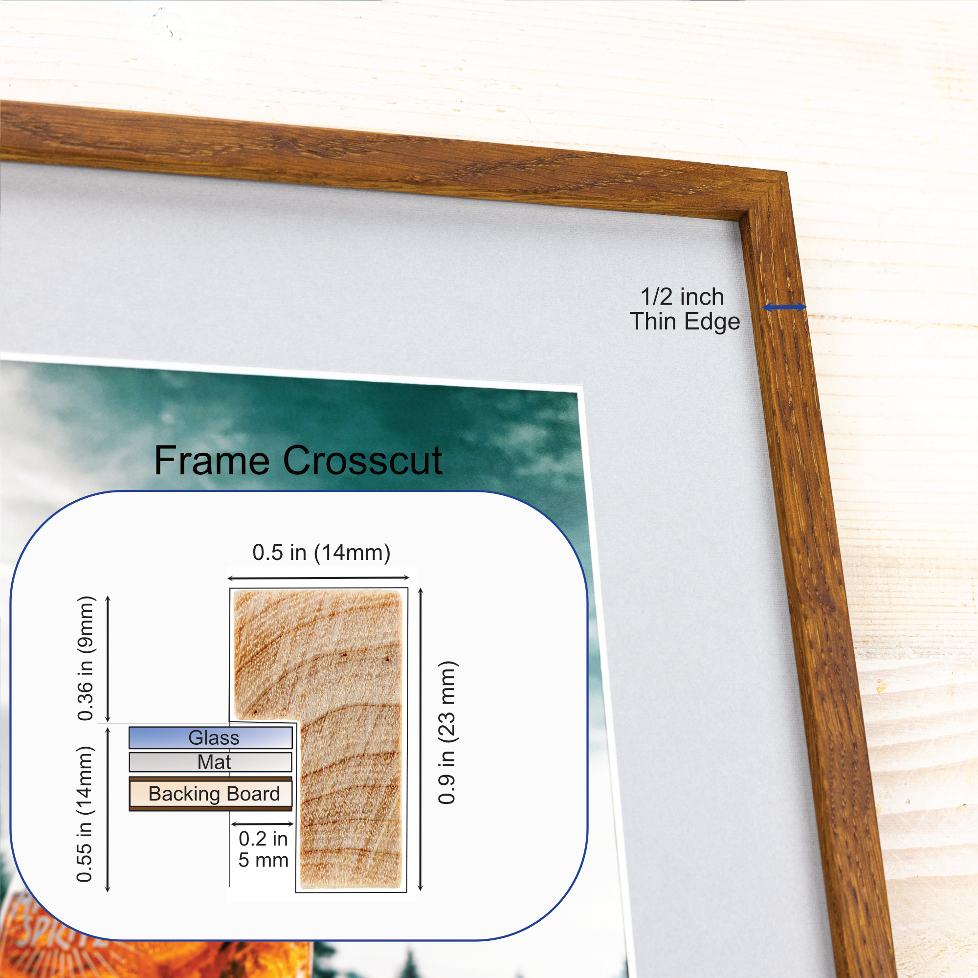 SIA EventFrame - Wholesale Picture Frame - Super Thin Edge Oak Hardwood Picture Frame, Matted Frame5