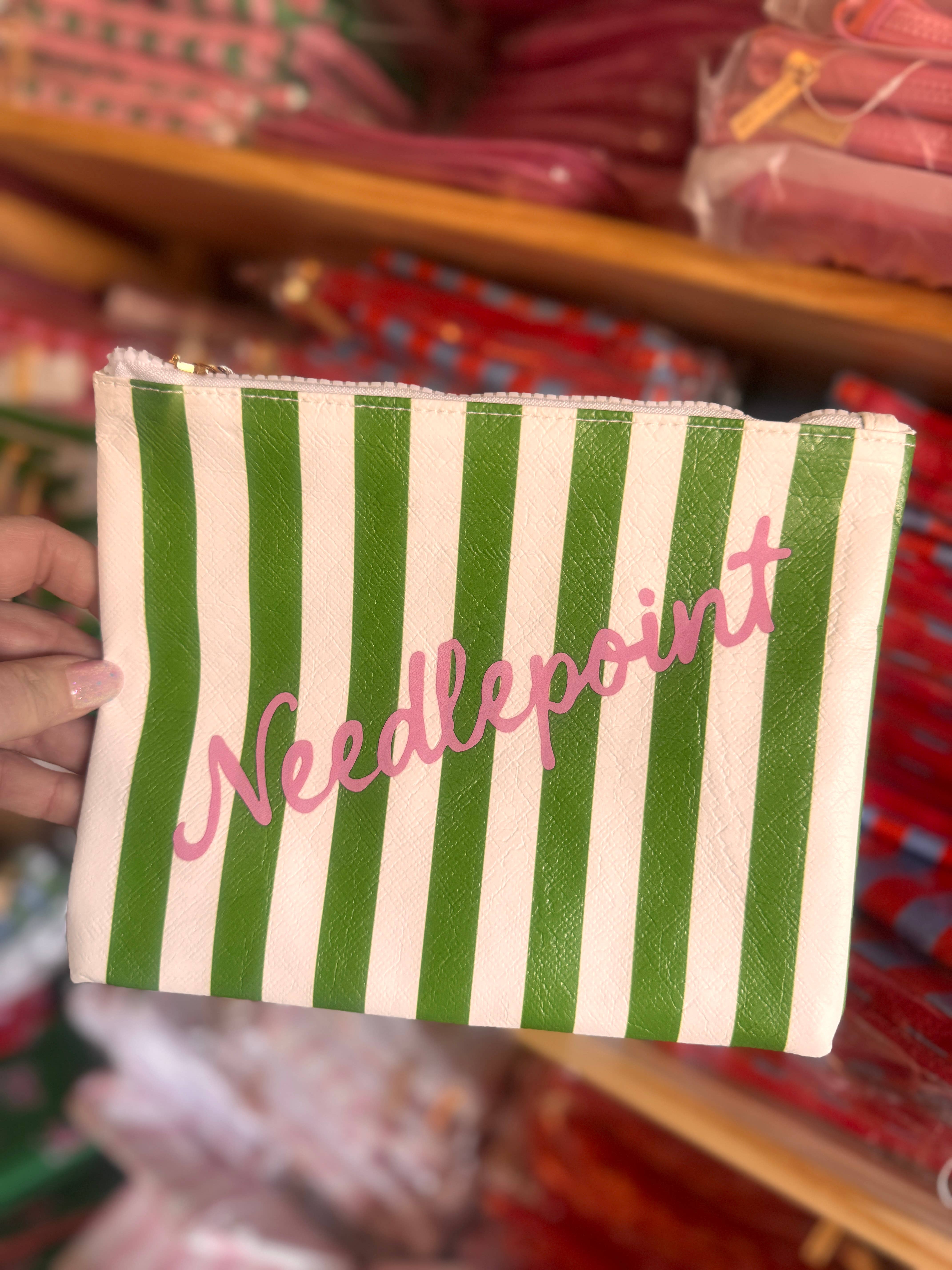 Aspen Lane - Wholesale Pouch - Women's - Needlepoint Bag Green Stripe Bag Cross gift Tyvek2