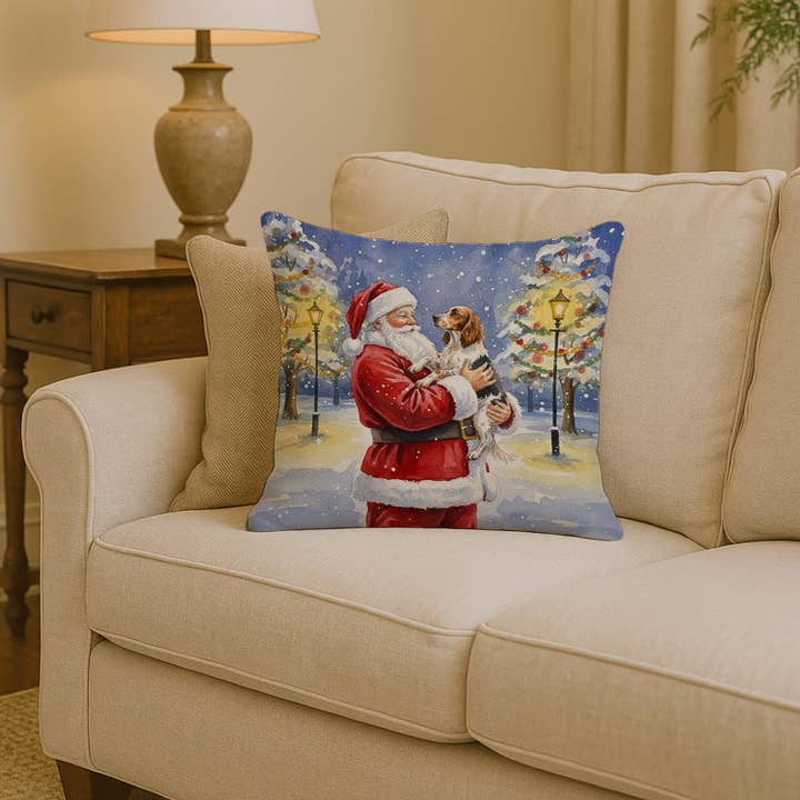 English Setter with Santa Claus Pillow 14x14 FNT1034 for wholesale by Caroline's Treasures