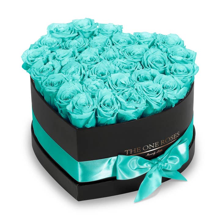 Teal Blue Roses | Svart ”Love” Box för wholesale av The One Roses