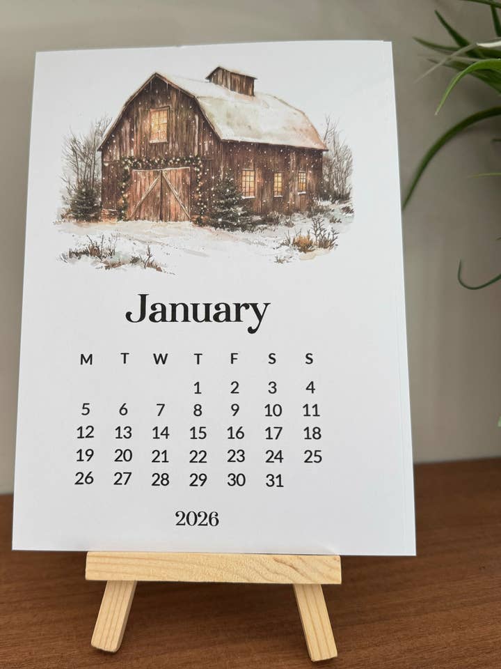 2026 Desktop Calendar, Watercolor Calendar with Wooden Easel for wholesale by Kport Gift Company
