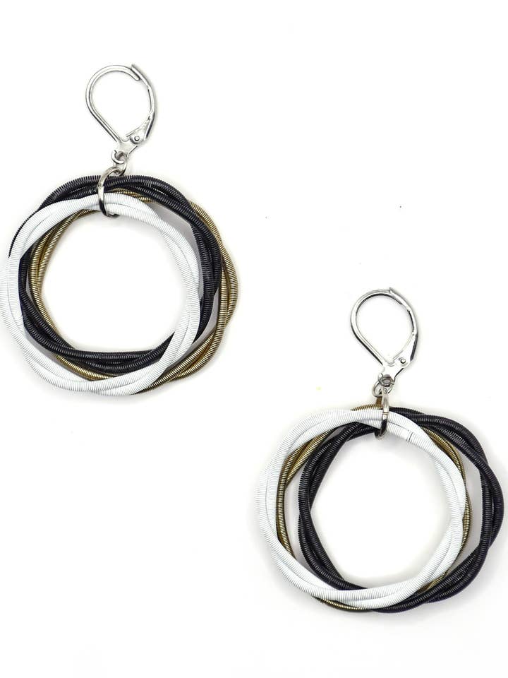L63H-E Bronze, Bright White, And Black Twisted Loop Earrings for wholesale by Sea Lily