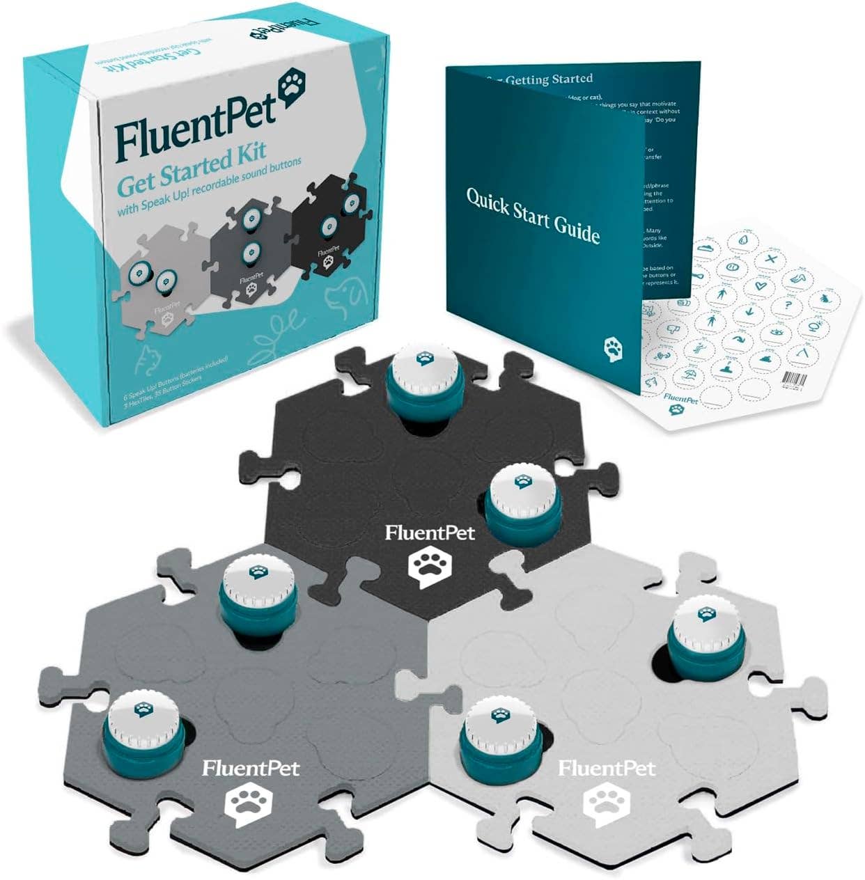 FluentPet – Großhandel Haustierspielzeug – Katze & Hund – Speak Up Get Started Kit Grau - Set aus 6 Knöpfen/3 Hextiles0