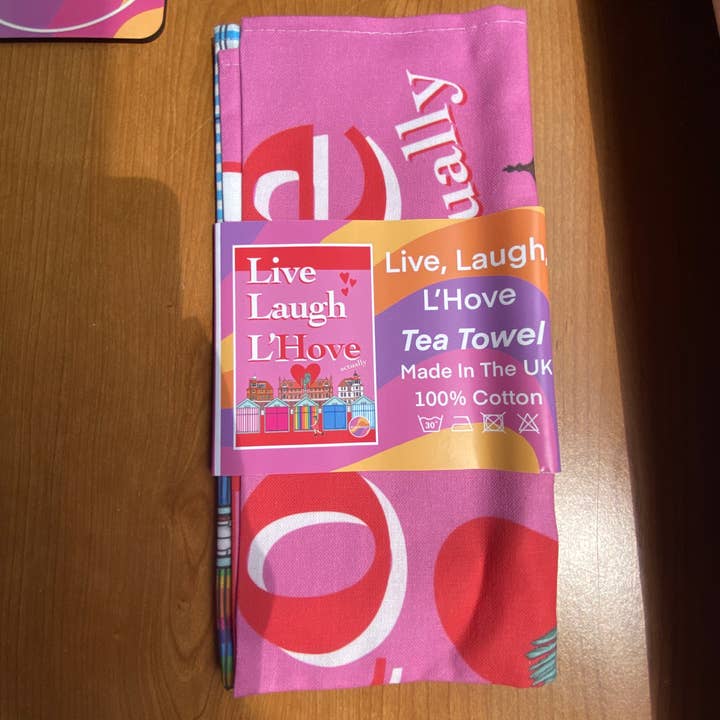 "Lev, Skratta, L'Hove" Kökshandduk för wholesale av JEylesDesigns