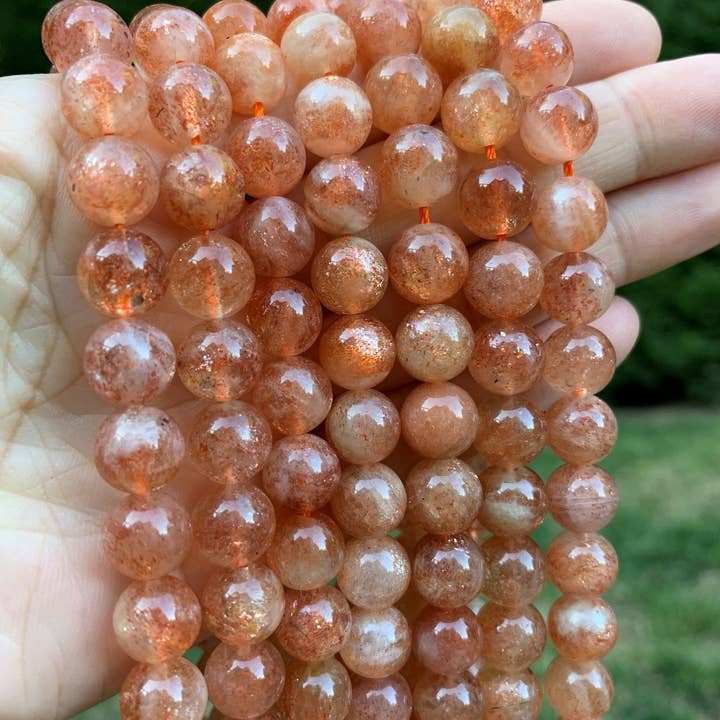 Hochwertige goldene Sonnensteinperlen, 6 mm/10 mm runde glatte natürliche Sonnensteinperlen, 15,5 „voller Strang, SKU #R307 für den Großhandel von BestBeads&Beyond